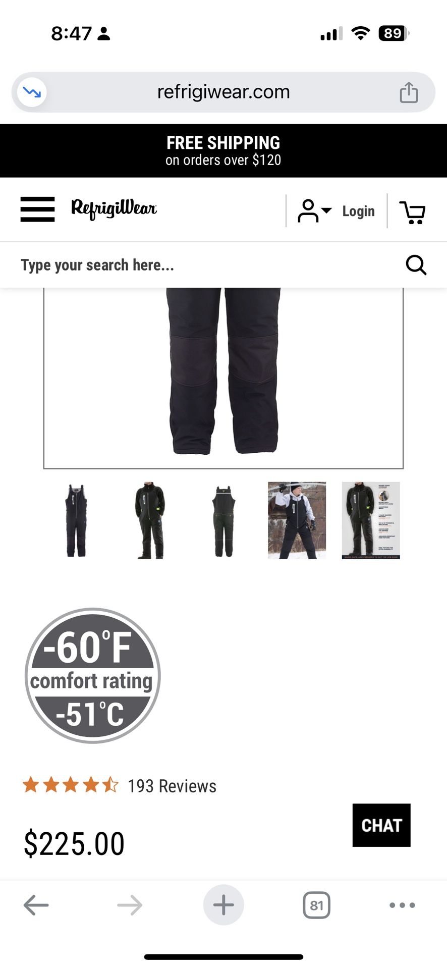 XL MENS REFRIDGEWEAR INSULATED BIB