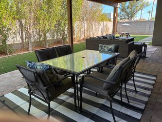 6-Piece Outdoor Patio Dining Set – Glass Table + 6 Chairs