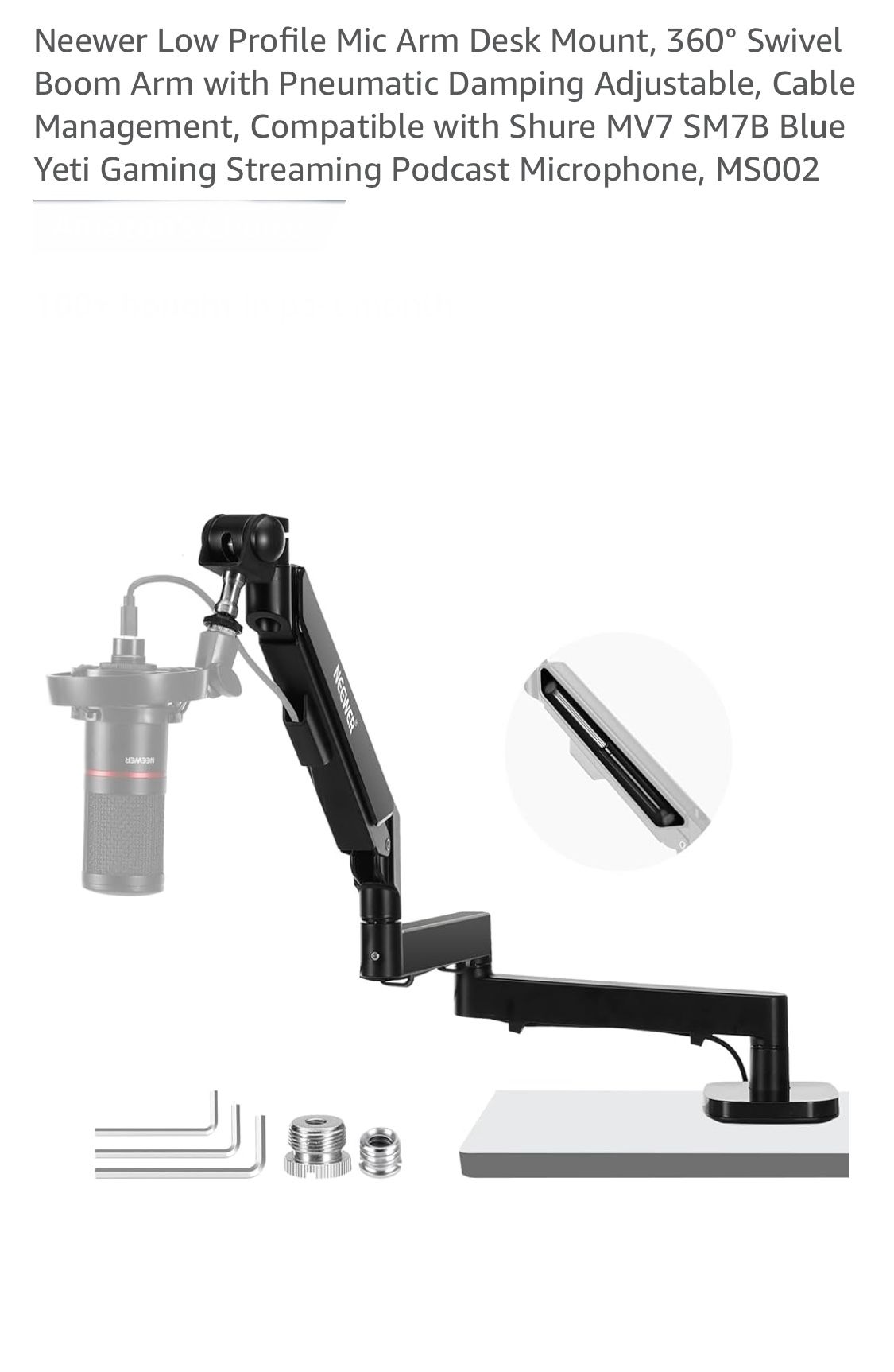 Neewer Low Profile Mic Arm Desk Mount, 360° Swivel Boom Arm with Pneumatic Damping Adjustable, Cable Management, Compatible with Shure MV7 SM7B Blue Y