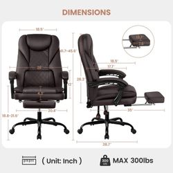 Coffee Brown Executive Office Chair – Recliner w/ Footrest
