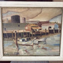 Vintage Original Harbor Painting