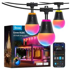 Govee Outdoor String Lights H1, 50ft RGBIC Outdoor Lights with 15 Dimmable Warm White LED Bulbs, Smart Outdoor Lights with 60 Scene Mode, IP65 Waterpr