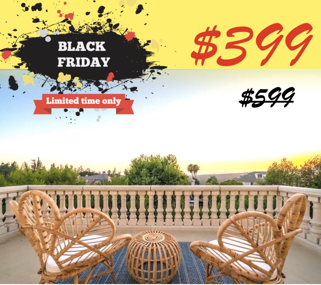 BLACK FRIDAY ONLY $399: 3-Piece Patio Set with 1 Rattan Table and 2 Cushioned Chairs