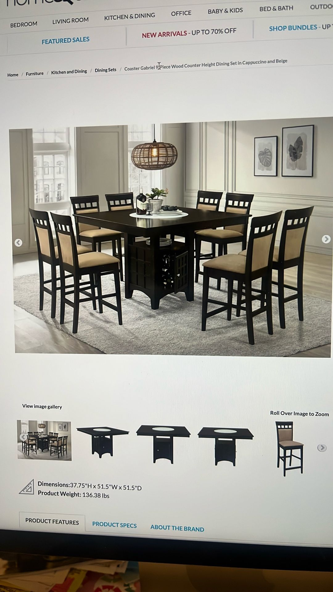 Coaster Gabriel 9-Piece Wood Counter Height Dining set 