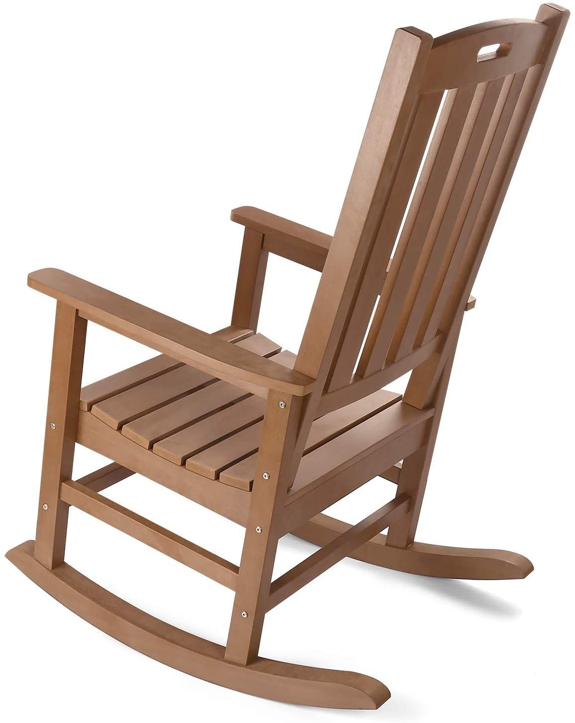 Outdoor Rocking Chair, Poly Lumber Patio Porch Rocker Chair Supports up to 350 lbs, Brown