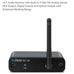 BluDento BLT-HD Bluetooth Receiver, True Hi-Fi Bluetooth V5.1 Audio Receiver with Built-in TI DAC for Analog Stereo RCA Output, Digital Coaxial and Op