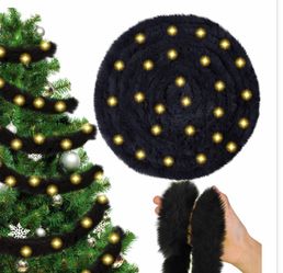 Black Faux Fur Christmas Tree Garland with Lights