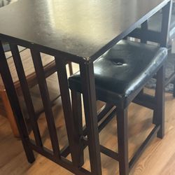 Small Wooden Dinner Table & 2 Stools 