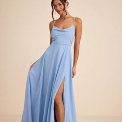 Blue Cowl Lace-Up Maxi Dress (M)