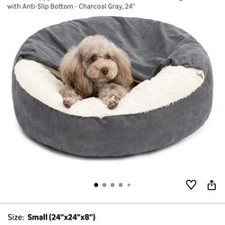 24" Small Cozy Dog Bed Charcoal Gray