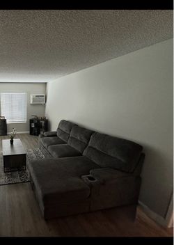 Gray Sectional Sofa with Chaise and Cup Holders