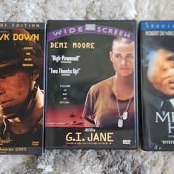 3 Pre-owned Military Theme: Men Of Honor, GI Jane & Black Hawk Down DVDS 