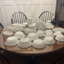 Vintage Milk Glass Bowls , Platter, Vases, $10 Each