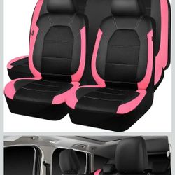 Full Set , Black And Pink Leather Car Seats, Universal Fit