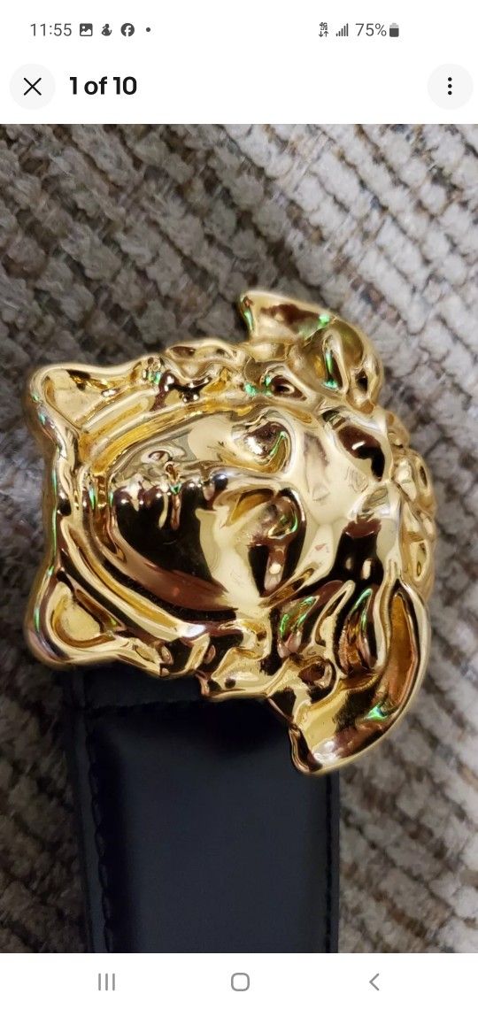 100% Authentic And Brand New Size 100/40 Mens Black Calf Skin Leather Gold Medusa Buckle Versace Belt