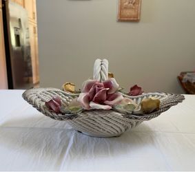 Italian Porcelain Basket (Capodimonte) with Decorative Eggs