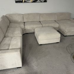 New 7 Piece Corduroy Sectional.  Beige Or Grey.  127x164x66.  Free Delivery!