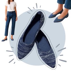 Blue or Denim Women’s Pointed-Toe Ballet Flats, Elegant and Lightweight Knit Shoes with Super-Soft Cushioned Insole, Flexible Outsole & Chic Style  