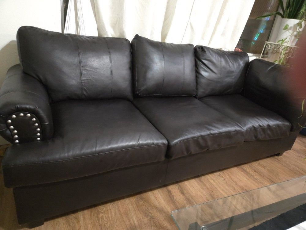 Black Faux / Leather Couch 