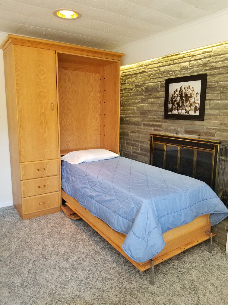 Custom Built Solid Wood Wall Bed With Closet