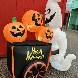 Inflatable 6FT Pumpkin Vendor Ghost Halloween Inflatable Happy Holloween