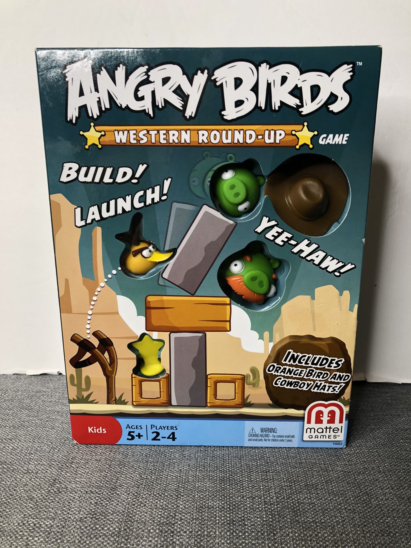 Rare Angry Birds Western Round Up Game Orange Bird Cowboy Hat Mattel 5+ 2012