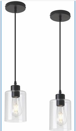 Modern Black Farmhouse Clear Glass Cylinder Pendant Light Fixture,Island Lights for Kitchen,Mini Pendant Lighting for Kitchen Island Decor - 4.75 Inch