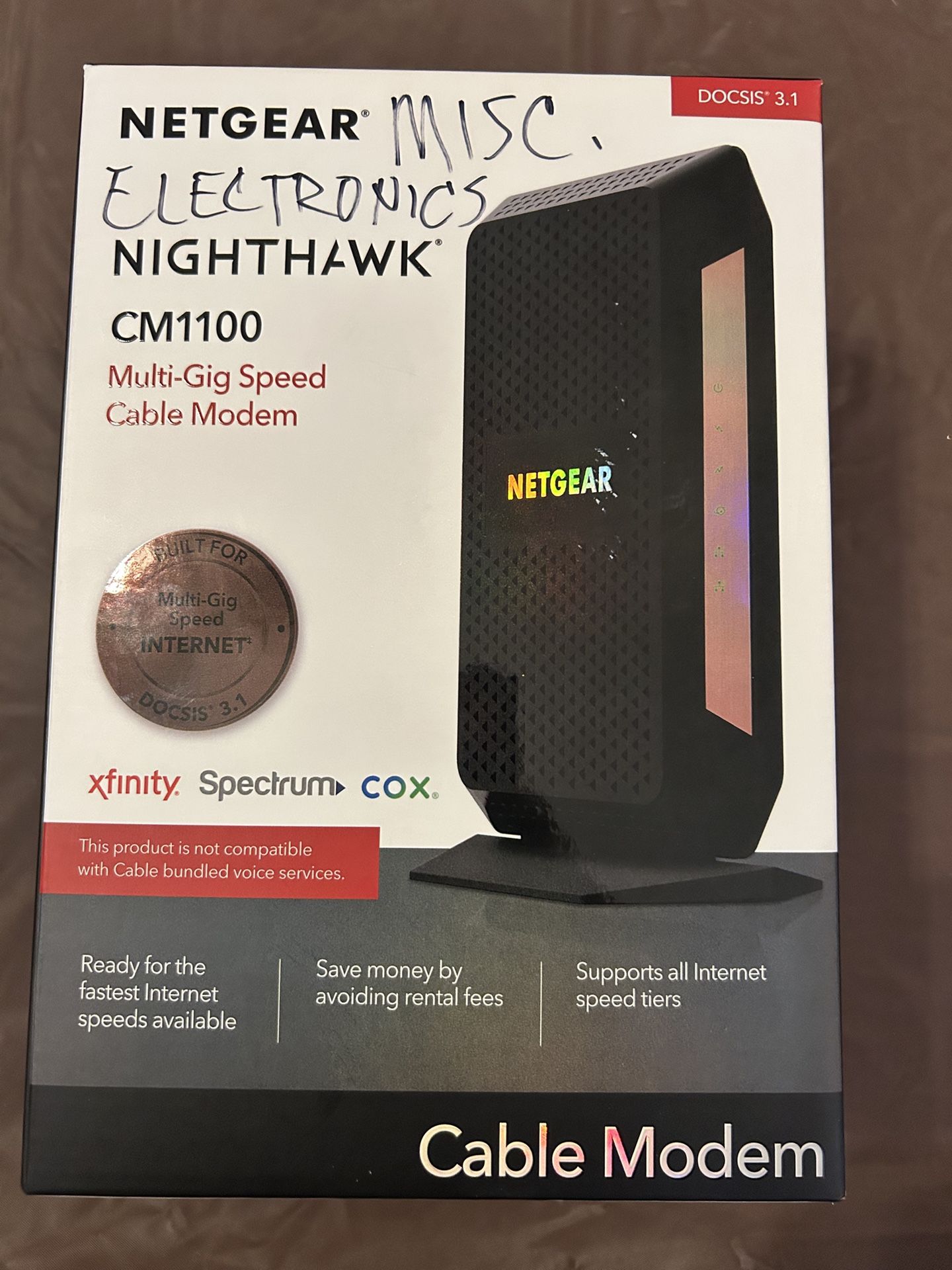 NETGEAR Nighthawk Multi-Gig Cable Modem (CM1100) - Compatible with All Cable Providers Incl. Xfinity, Spectrum, Cox