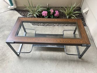 Coffee Table (Metal, Glass, & Faux Wood)