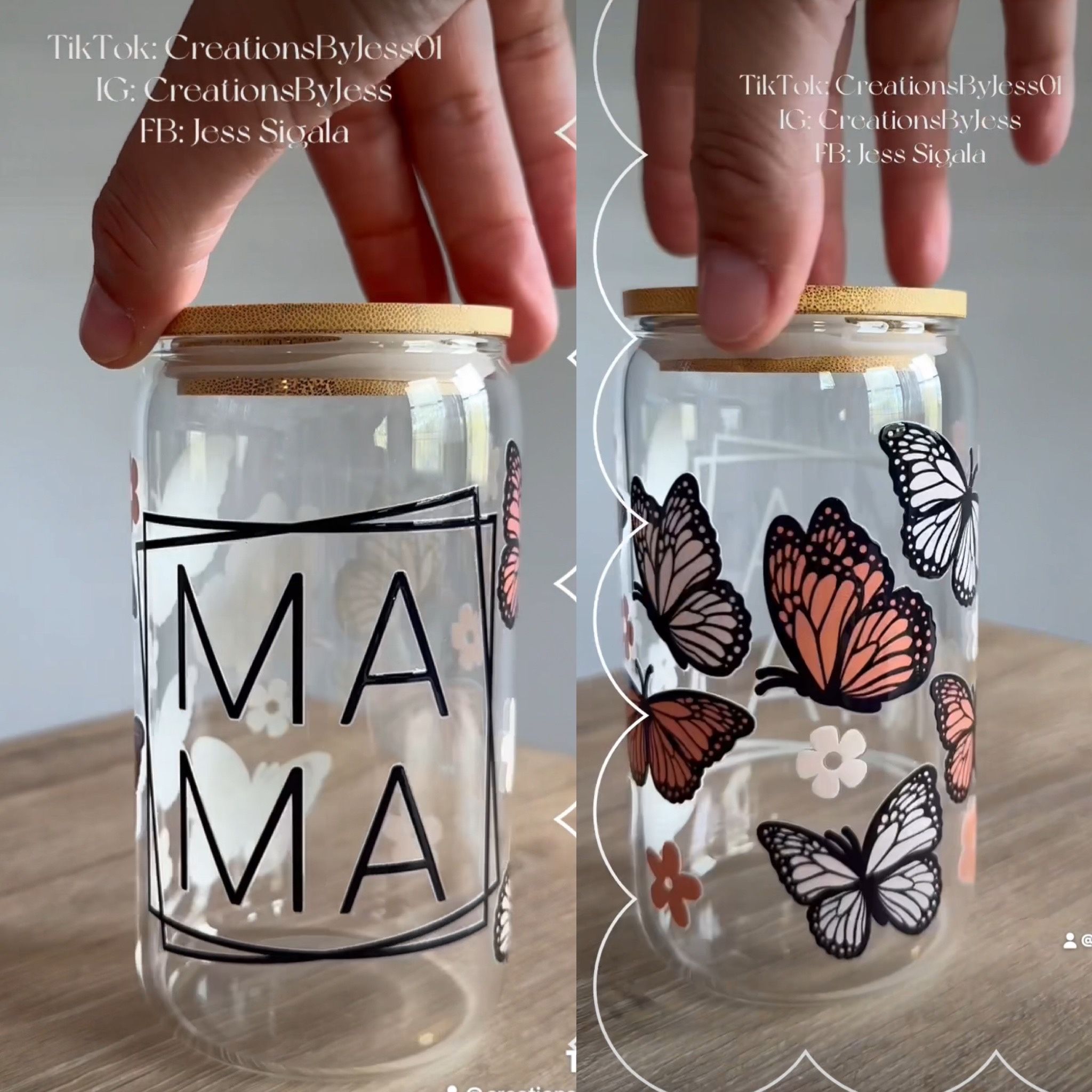 Libbey Glass Can Cup Mama Butterflies