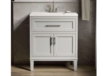 Chesil 30in. Single Sink Freestanding Atmos Grey Bath Vanity with Bianco Bella Quartz Top Assembled