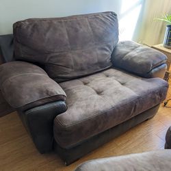 Suede Loveseat / Oversized Chair With Ottomans