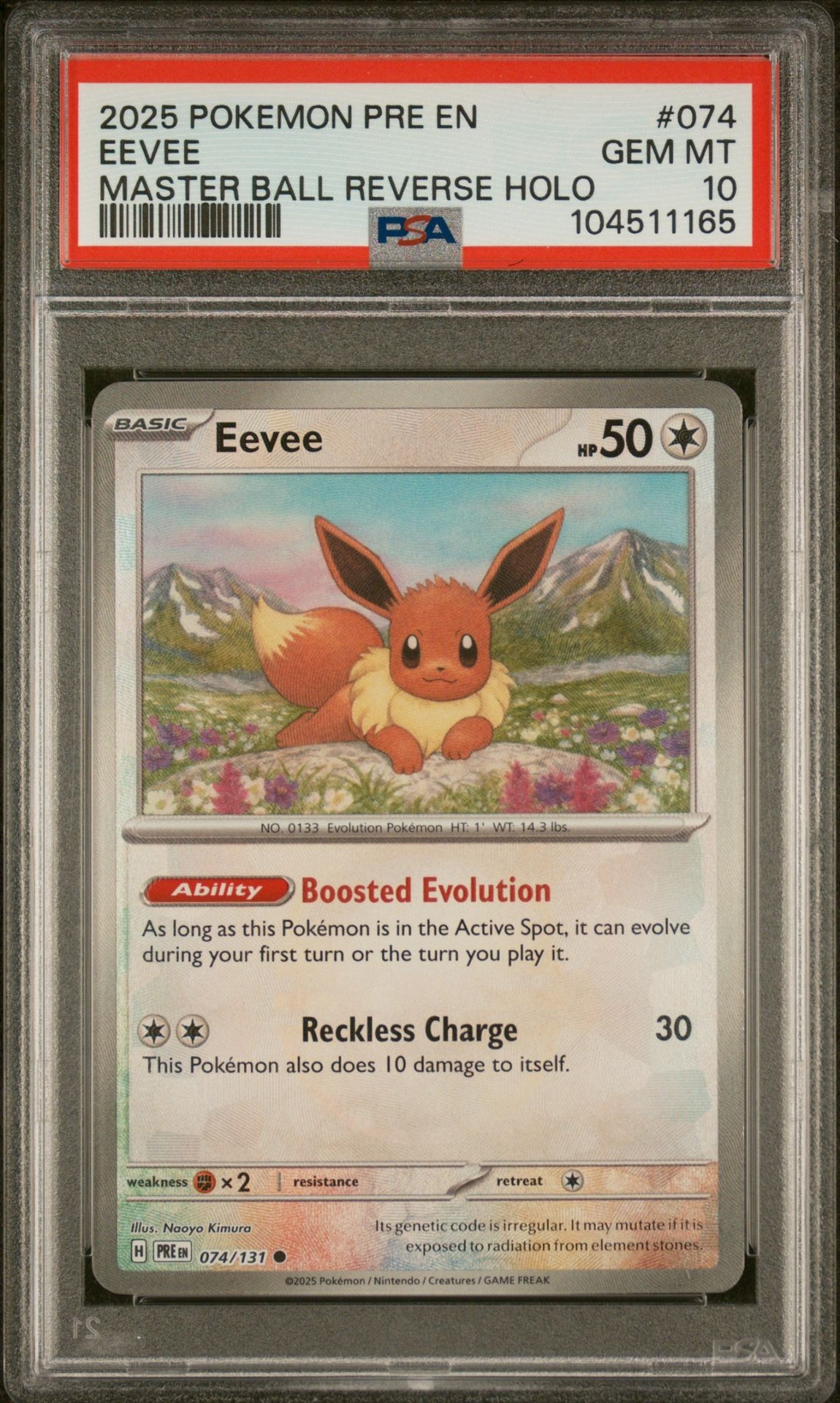 2025 POKEMON PRE EN-PRISMATIC EVOLUTIONS 074 EEVEE MASTER BALL REVERSE HOLO