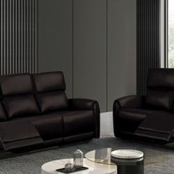 Brand New Black Leather Power Reclining Sofa & Loveseat 
