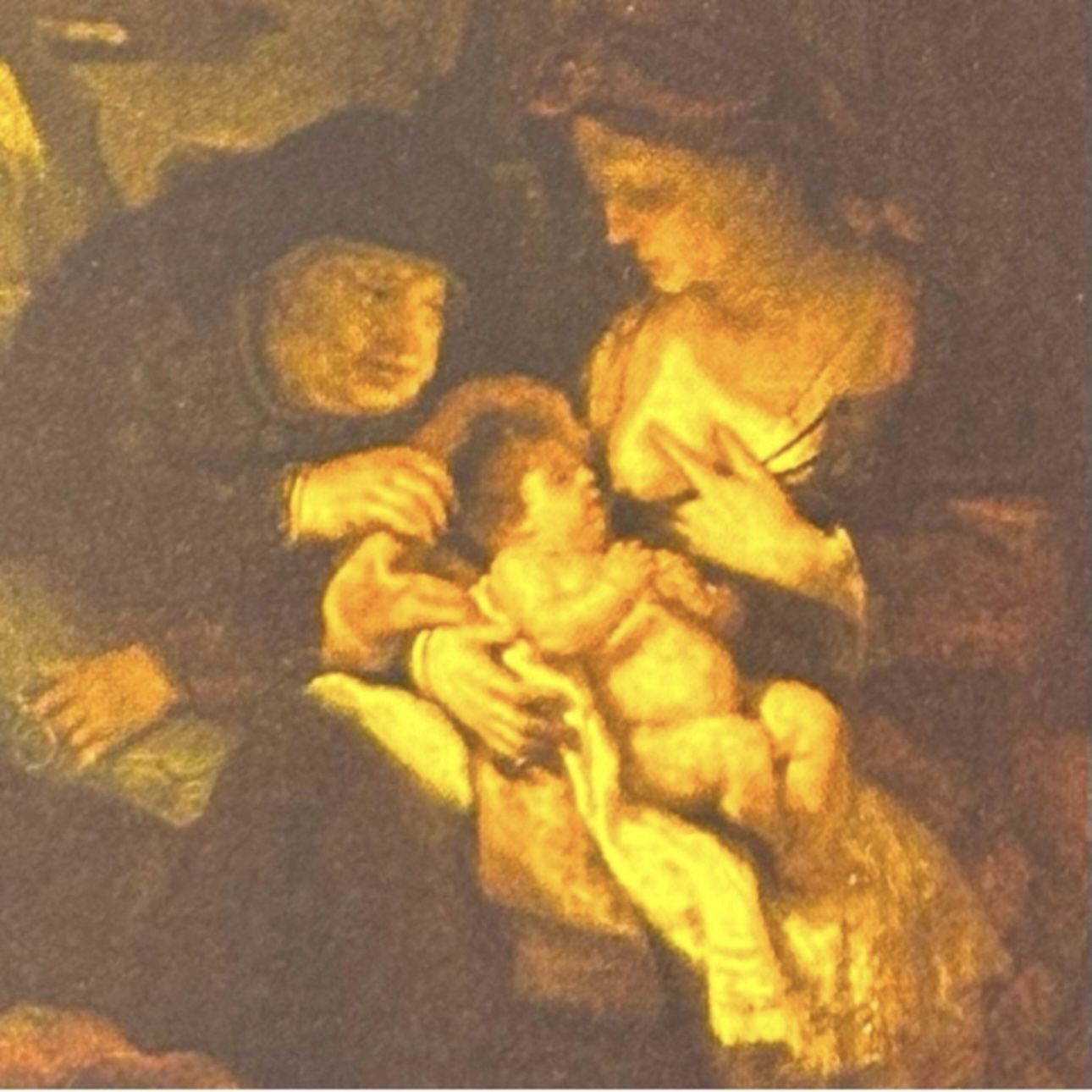 HOLY FAMILY, 1640, REMBRANDT Original Vintage Fine Art 1950’s Antique Print USA Printed Dutch Golden Age Painter Collectible Ephemera