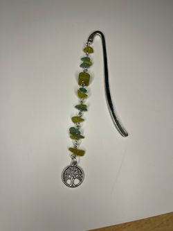 Silver Metal Bookmark with Stone Beads and Tree Charm