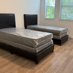 Twin Size Bed Frame Set 6pcs BED+ MATTRESS + BOXSPRING TWIN BEDS // SET DE CAMAS INDIVIDUALES PLATFORMA CON COLCHON 