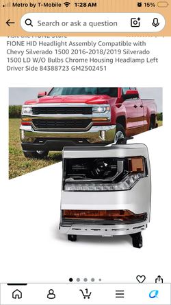 Headlight Assembly Compatible with Chevy Silverado 1-2018/2019 Silverado 1500 LD W/O Bulbs Chrome Housing Headlamp Left Driver Side 3 G