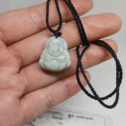 Certified Genuine Jade Jadeist Burma 2 Sides Carved Happy Buddha Pdnt Rope 