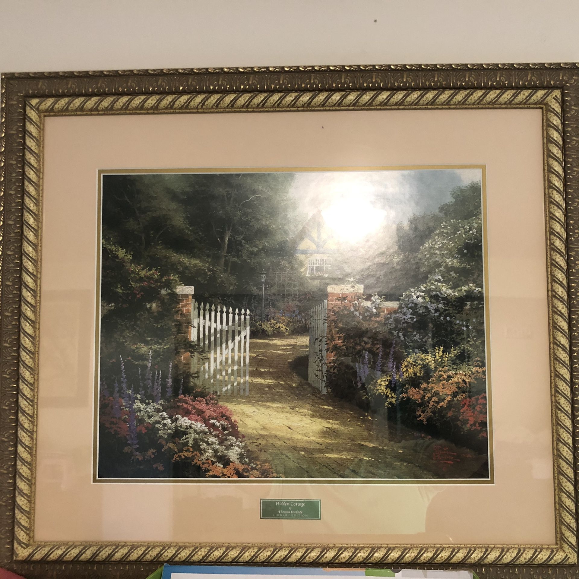 Thomas Kinkade library print, beautiful frame included in the deal