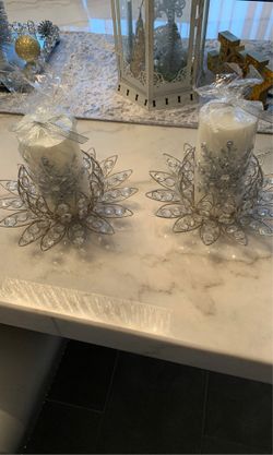 Two crystal candle holder plus brand new candle