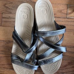 Crocs A-Leigh Mini Wedges Sandal Metallic Size 10