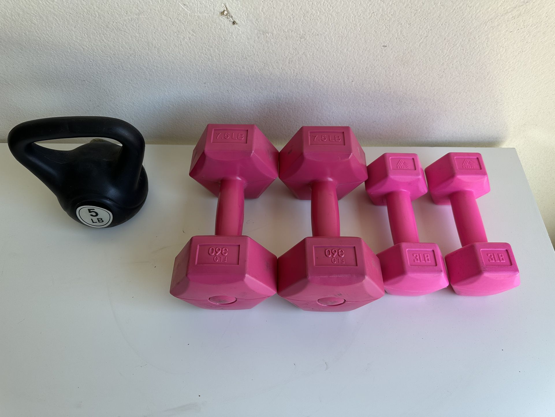 Weights. Two Pairs And One Kettlebell.