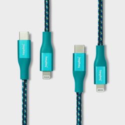 6' USB-C Braided Cable 2pk - heyday Ocean Teal