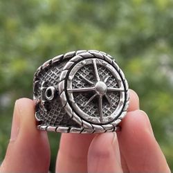 SALE！！Size 9 Mens Nautical Biker Marine North Star Anchor Ring For Men Stainless Steel
