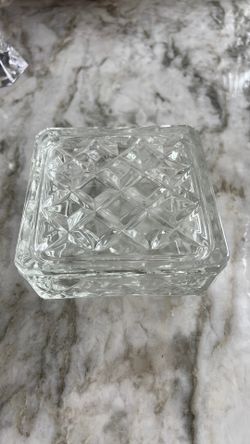 Vintage Clear Glass Square Trinket Lidded Box