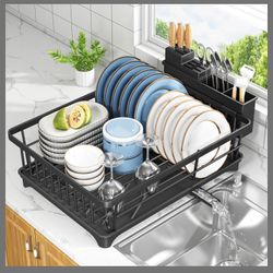 Kmiectse Dish Drying Rack - Space-Saving Small Dish Rack For Kitchen Counter, Rust-Resistant Kitchen Drying Rack, Compact Dish Drainer Organizer With 