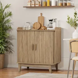 Oak Accent Cabinet with Sliding Tambour Doors, 31.5'' W ，IF2344