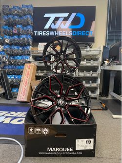 (Set-4) Staggered Marquee M1004 20x9 & 20x10.5 5x114.3 Black Red Milled Wheels