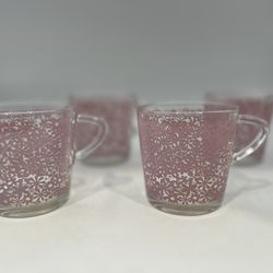 Vintage IKEA Pink Daisy Godta 18314 Glass Coffee Tea Mug Cups France Set of 4